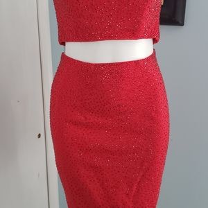 Sherri Hill 2 piece red beaded evening wear